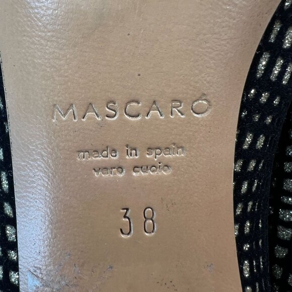 Mascaró Metallic Velvet Pumps Low Heels Pointed Toe Gold Black Evening 38 US 7.5 - Picture 3 of 13
